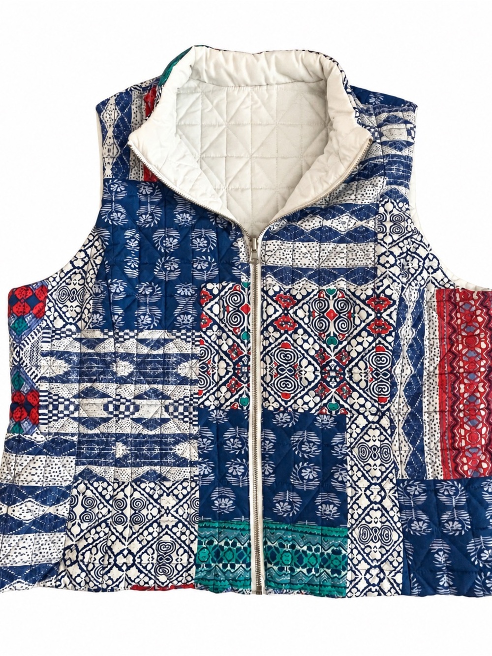 Quilted Vest Women's Large Reversible Patchwork Print Vintage Cottagecore Cute